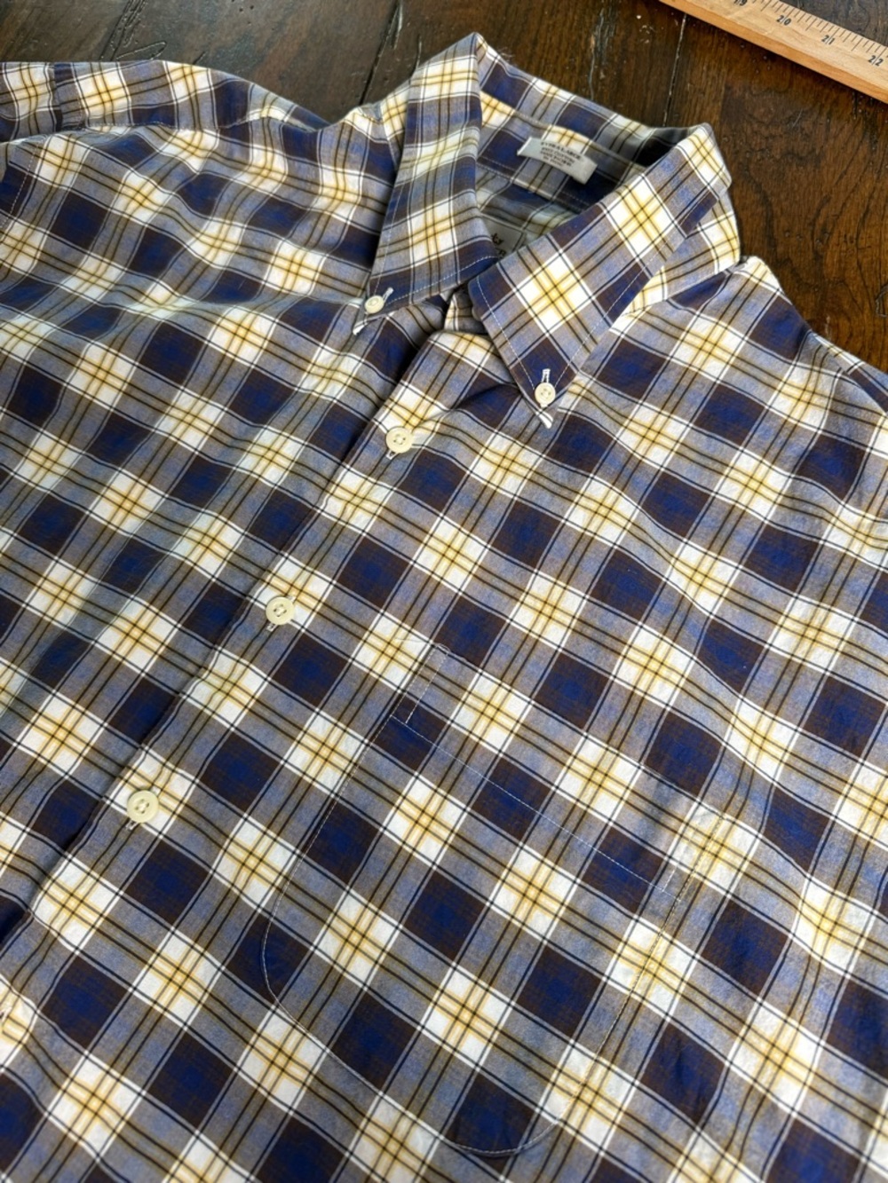 Peter Millar Men's Plaid Button-Down Shirt in Navy, White & Yellow XL